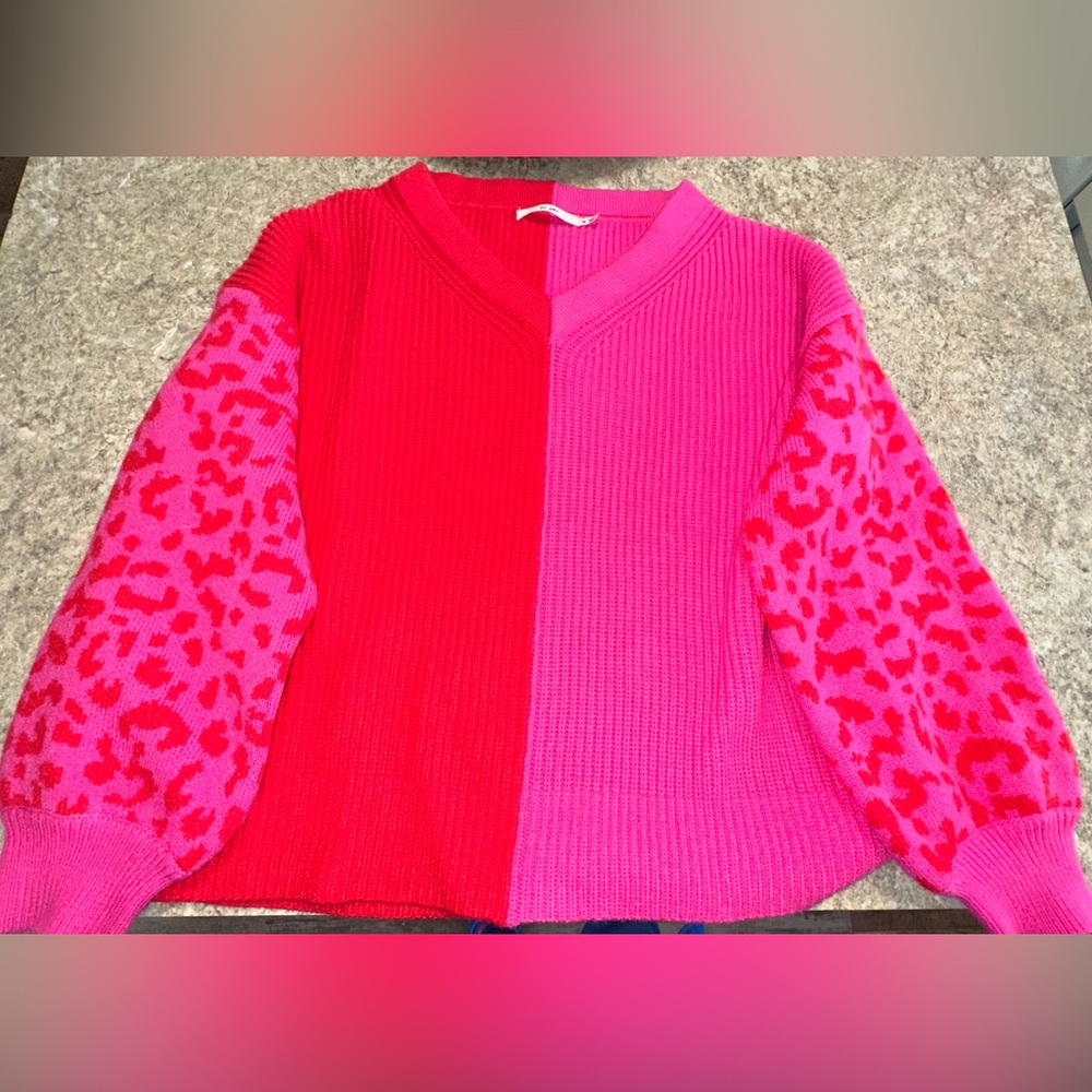 Colorblock Red and Pink Sweater